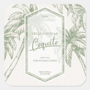 Vintage Tropical Palm Tree Coquito Square Sticker
