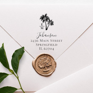 Vintage Tropical Palm Trees Wedding Return Address Rubber Stamp