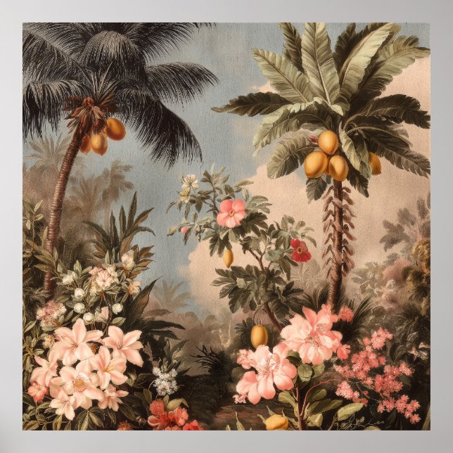 Vintage Tropical Paradise with Palm Trees Poster (Front)