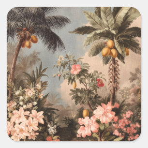 Vintage Tropical Paradise with Palm Trees Square Sticker