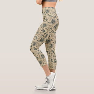 Vintage Tropical Pattern Capri Leggings