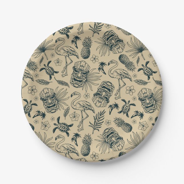 Vintage Tropical Pattern Paper Plate (Front)
