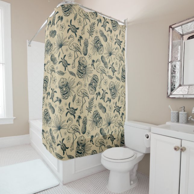 Vintage Tropical Pattern Shower Curtain (In Situ)