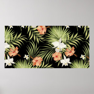 vintage tropical pattern with hibiscus flowers and poster