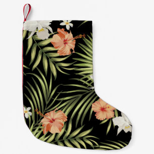 vintage tropical pattern with hibiscus flowers and small christmas stocking