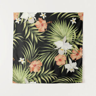 vintage tropical pattern with hibiscus flowers and tapestry