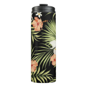 vintage tropical pattern with hibiscus flowers and thermal tumbler