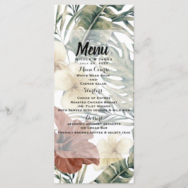 Vintage Tropical Pineapple Hibiscus Wedding Menu (Front)