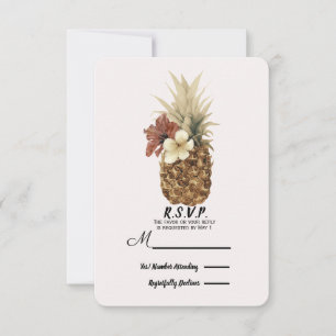 Vintage Tropical Pineapple Hibiscus Wedding RSVP Card