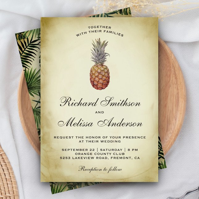 Vintage Tropical Pineapple Wedding Invitation (Creator Uploaded)