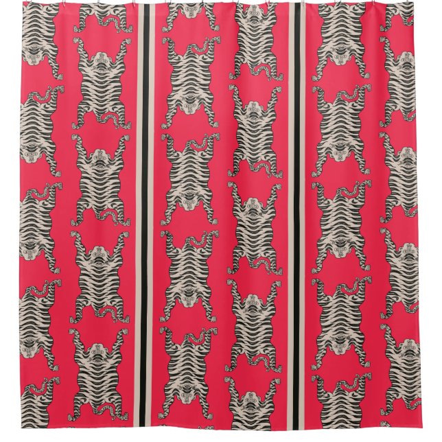 Vintage Tropical Pink Siberian Tiger Striped Shower Curtain (Front)