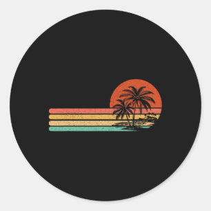 Vintage Tropical Retro Sunset Beach Palm Tree For  Classic Round Sticker