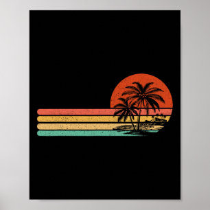 Vintage Tropical Retro Sunset Beach Palm Tree For Poster