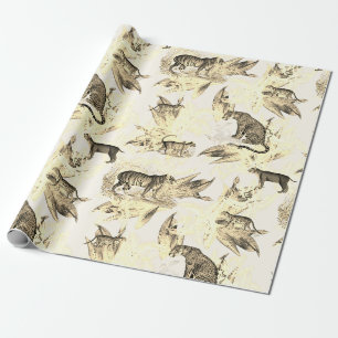 Vintage Tropical Safari Wild Cats Tiger Leopard Wrapping Paper