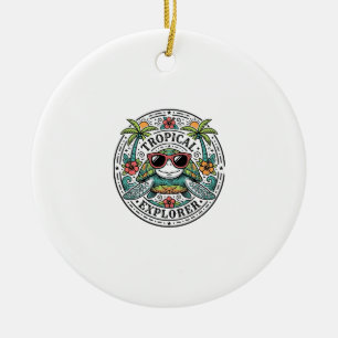 Vintage Tropical Sea Turtle Sunglasses Graphic Shi Ceramic Ornament