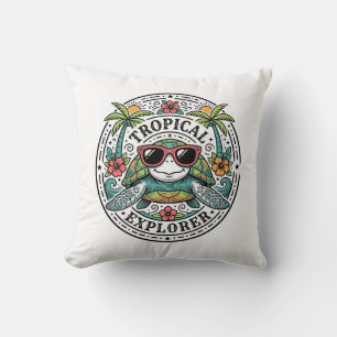 Vintage Tropical Sea Turtle Sunglasses Graphic Shi Cushion