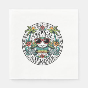 Vintage Tropical Sea Turtle Sunglasses Graphic Shi Napkin