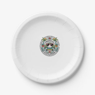 Vintage Tropical Sea Turtle Sunglasses Graphic Shi Paper Plate