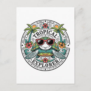 Vintage Tropical Sea Turtle Sunglasses Graphic Shi Postcard