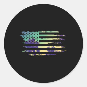 Vintage Tropical Summer-holiday And Usa Flag Beach Classic Round Sticker