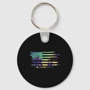Vintage Tropical Summer-holiday And Usa Flag Beach Key Ring