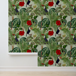 Vintage Tropical Toucan Pattern Wallpaper