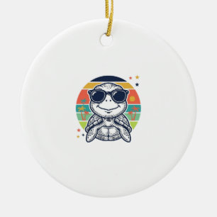 Vintage Tropical Turtle Sunglasses Beach Shirt_1 Ceramic Ornament