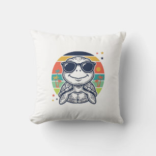 Vintage Tropical Turtle Sunglasses Beach Shirt_1 Cushion