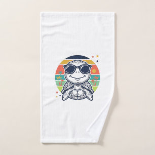 Vintage Tropical Turtle Sunglasses Beach Shirt_1 Hand Towel