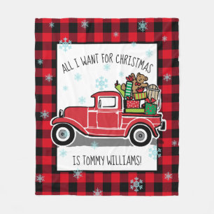 Vintage Truck All I Want for Christmas Custom Text Fleece Blanket