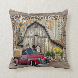 Vintage Truck and Barn Rustic Farm Home Decor Cushion