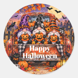 Vintage Truck and Halloween Gnomes Classic Round Sticker