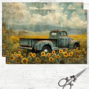 Vintage Truck and Sunflower Field Shabby Decoupage Tissue Paper