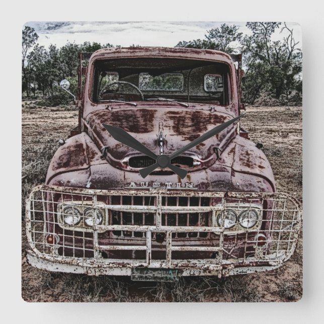Vintage Truck Austin Square Wall Clock (Front)