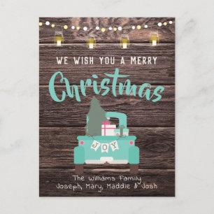 Vintage  Truck Christmas Postcard Rustic Wood