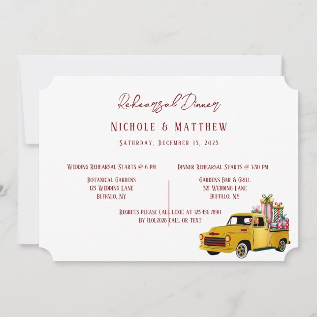Vintage Truck Christmas Rehearsal Dinner Invitation (Front)