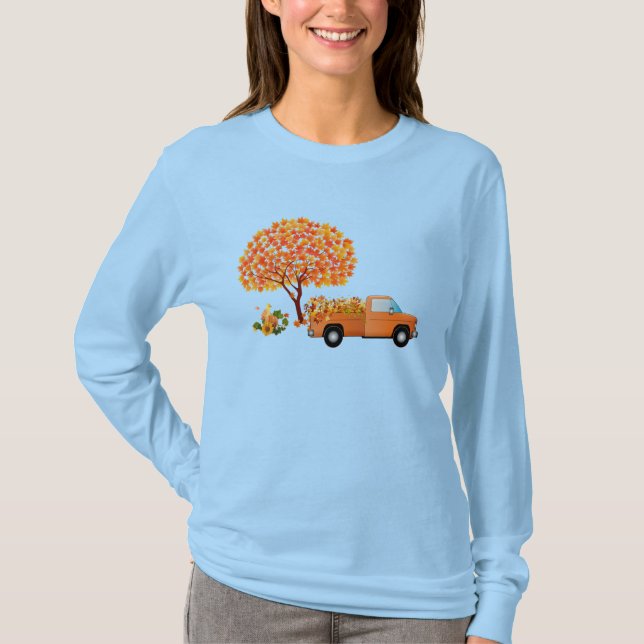 Vintage Truck Filled with Fall Leaves T-Shirt (Front)