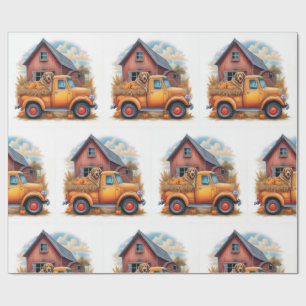 Vintage Truck & Hunting Dog in Autumn, Autumn, Wrapping Paper