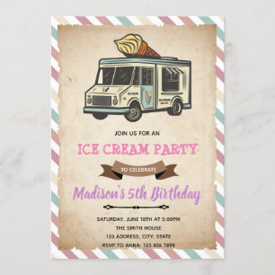 Vintage truck ice cream theme invitation