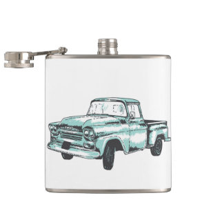 Vintage Truck Illustration Hip Flask