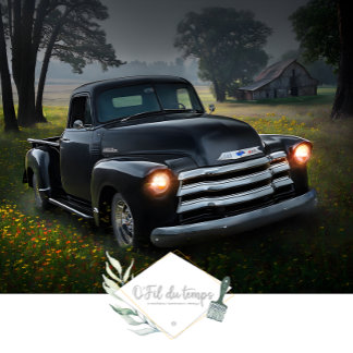 Vintage Truck in Meadows and Barn Découpage Paper