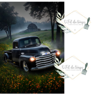 Vintage Truck in Meadows and Barn Découpage Paper