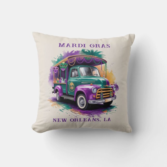 Vintage Truck Mardi Gras Celebration Cushion (Front)