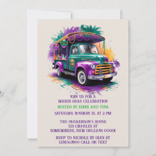 Vintage Truck Mardi Gras Celebration Invitation