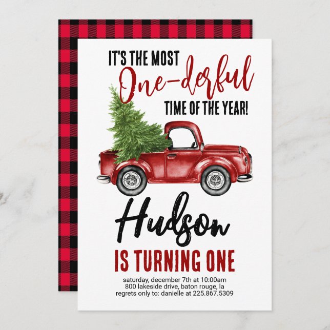 Vintage Truck Onederful First Birthday Invitation (Front/Back)