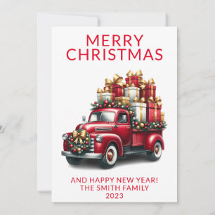 Vintage Truck Presents Red Christmas Invitation