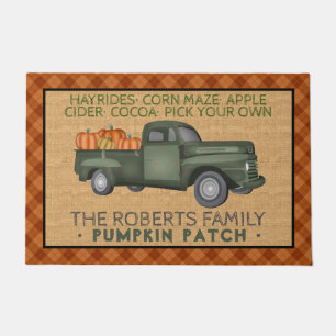 Vintage Truck Pumpkin Patch Farm Rustic Fall Plaid Doormat