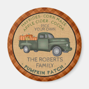 Vintage Truck Pumpkin Patch Farm Rustic Fall Plaid Magnet