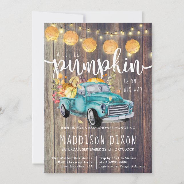 Vintage Truck Rustic Barnwood Autumn Baby Shower (Front)