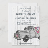Vintage Truck Rustic Wood Boho Wedding Invitation